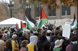 Hundreds of protestors gathered in the Diag on Friday to call on the University to divest from Israel before marching towards the Alexander G. Ruthven Building. - Photo courtesy of Danielle Kiminyo/MiC.